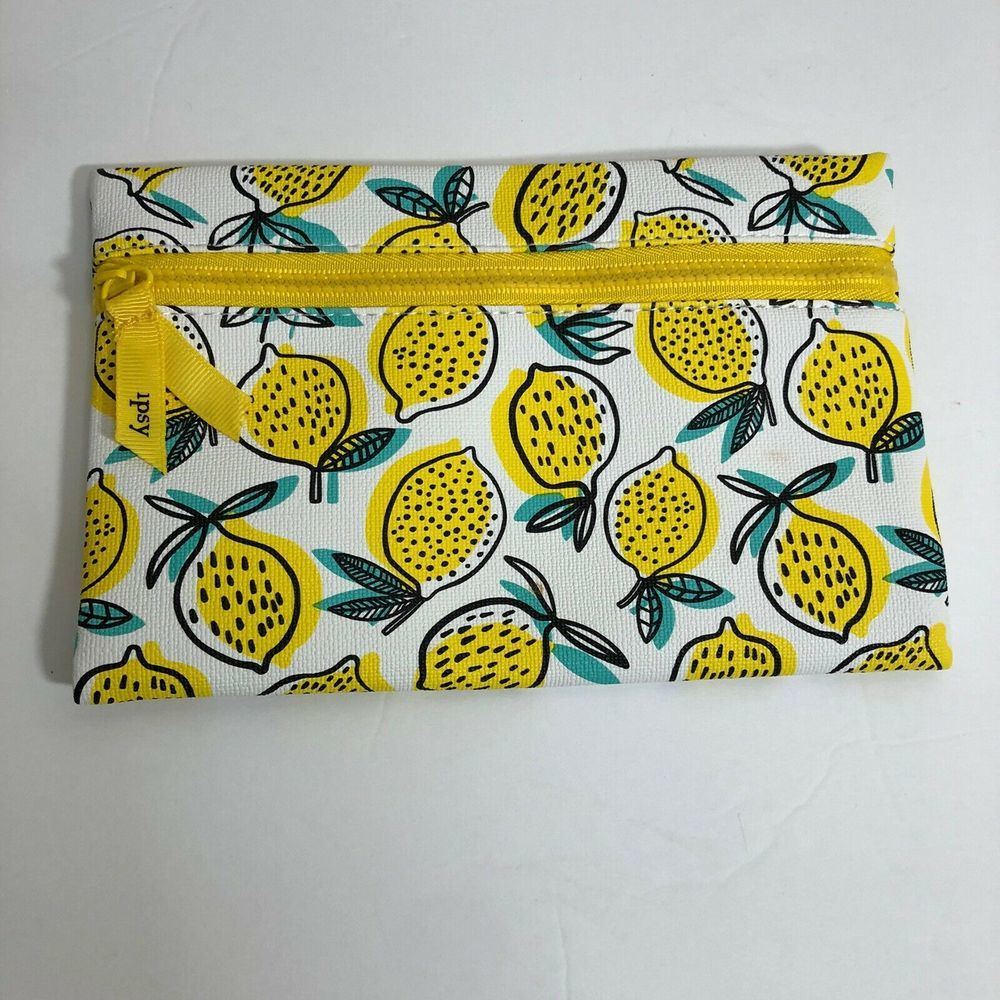 Ipsy Makeup Cosmetic Bag White with Yellow Lemons